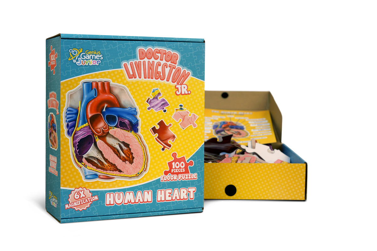 Human Heart Floor Kids Puzzle - Dr. Livingston's Unique Shaped 100 Piece Science Puzzles for Kids