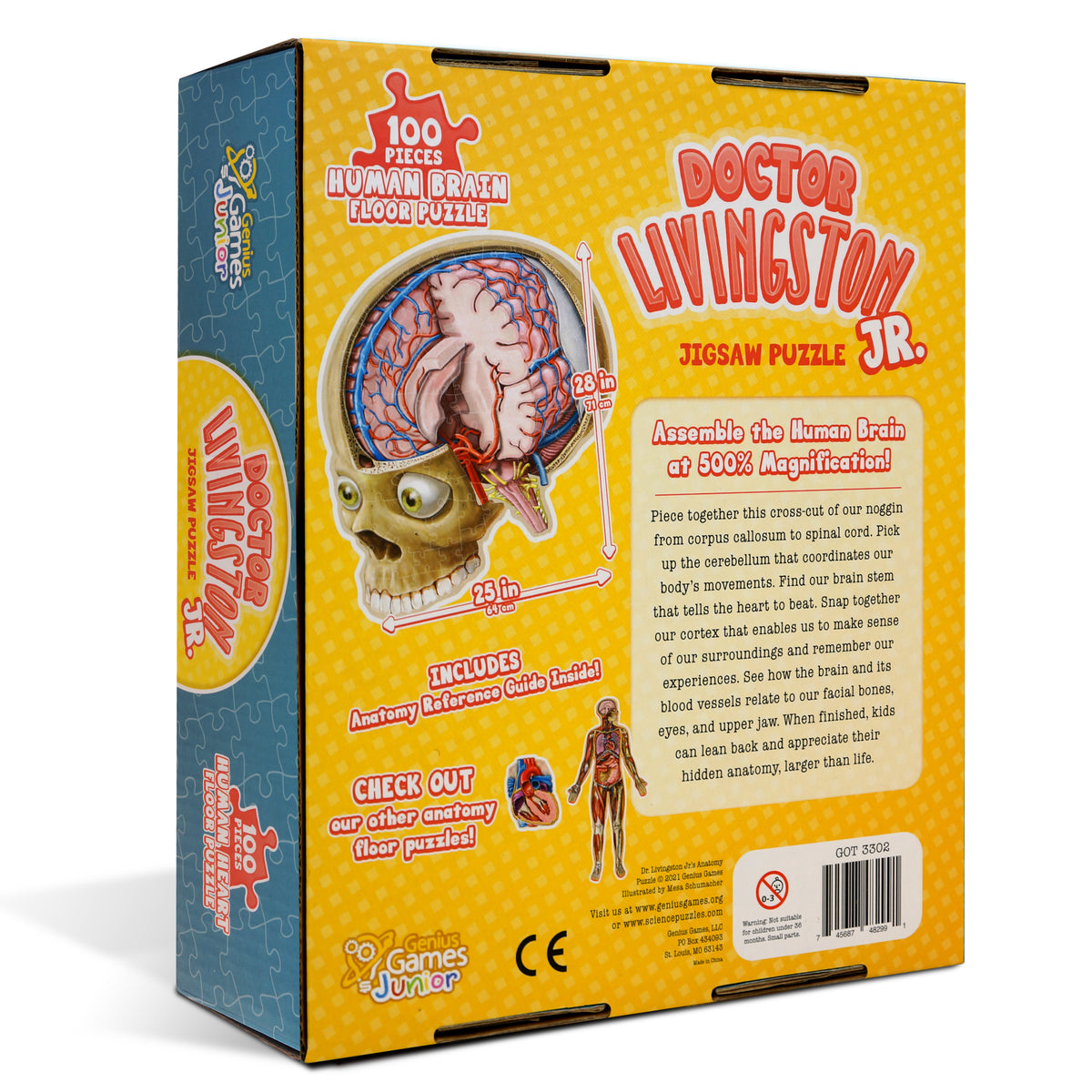 Human Brain Floor Kids Puzzle - Dr. Livingston's Unique Shaped 100 Piece Science Puzzles for Kids