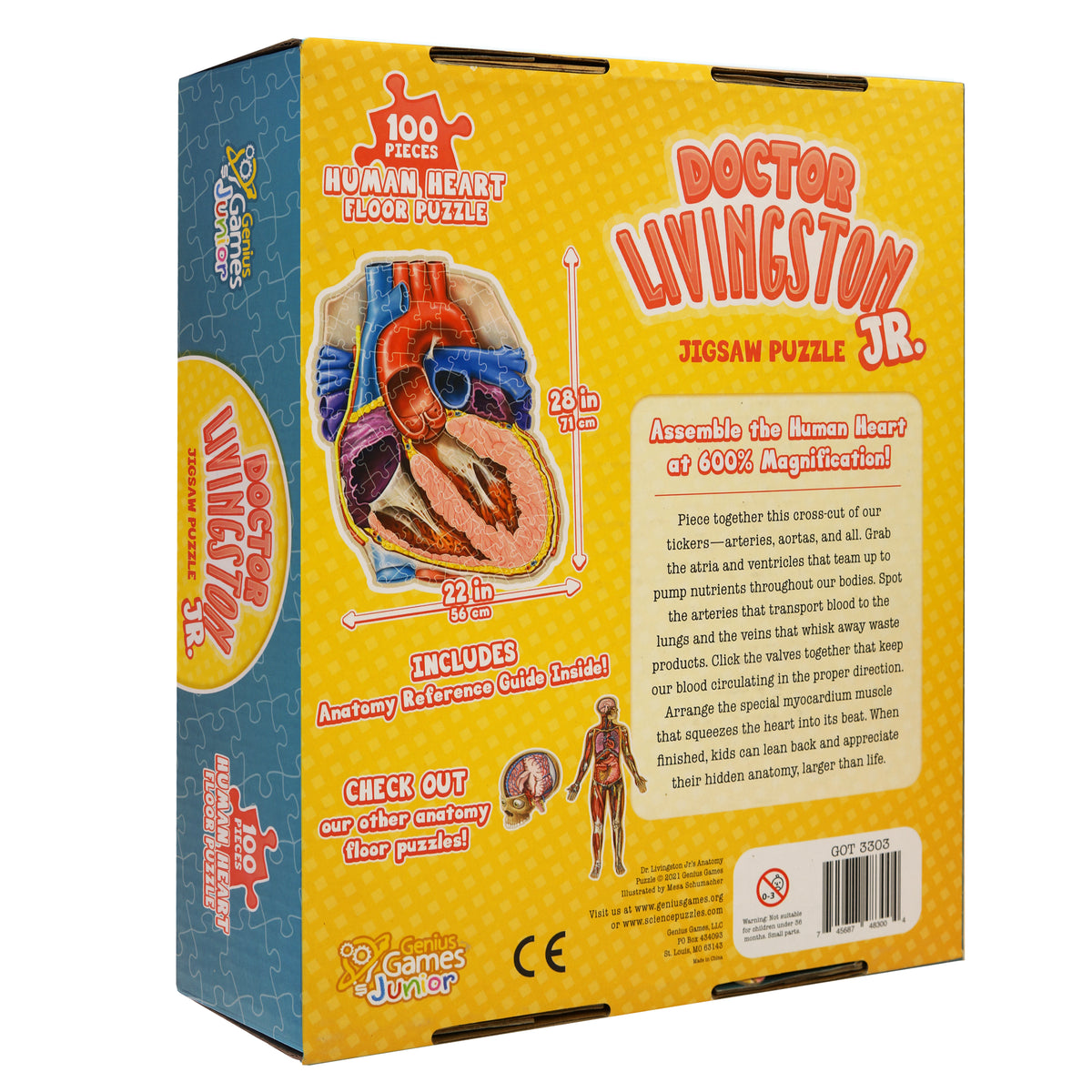 Human Heart Floor Kids Puzzle - Dr. Livingston's Unique Shaped 100 Piece Science Puzzles for Kids